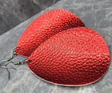 Red Metallic Large Water Drop Shaped FAUX Leather Earrings