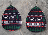 Ugly Christmas Sweater Patterned Waterdrop Shaped FAUX Leather Earrings
