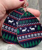 Ugly Christmas Sweater Patterned Waterdrop Shaped FAUX Leather Earrings
