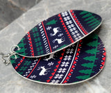 Ugly Christmas Sweater Patterned Waterdrop Shaped FAUX Leather Earrings