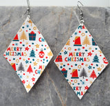 Christmas Patterned Diamond Shaped FAUX Leather Earrings