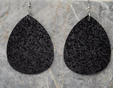 Black Glitter FAUX Leather Large Waterdrop Earrings