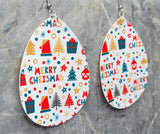 Christmas Patterned Waterdrop Shaped FAUX Leather Earrings
