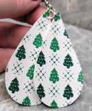 Christmas Tree and Hash Tag Patterned Teardrop Shaped Green FAUX Leather Earrings