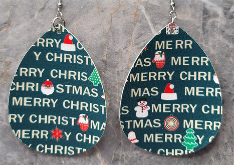 Merry Christmas Waterdrop Shaped FAUX Leather Earrings