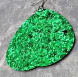 Green Glitter FAUX Leather Large Waterdrop Earrings