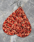 Red Glitter with Gold Glitter Lines FAUX Leather Large Teardrop Earrings