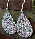 Chunky Red, Green and White Glitter Very Sparkly FAUX Leather Teardrop Earrings