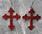 Red and Green Glitter Very Sparkly Double Sided FAUX Leather Cross Earrings