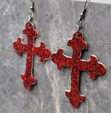 Red and Green Glitter Very Sparkly Double Sided FAUX Leather Cross Earrings