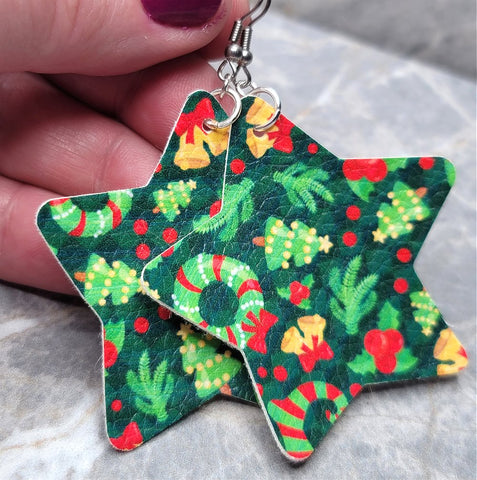 These Are a Few of My Favorite Things FAUX Green Leather Star Earrings