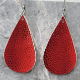 Red Metallic Large Teardrop Shaped FAUX Leather Earrings