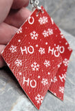 Christmas HoHoHo and Snowflake Large Red Diamond Shaped FAUX Leather Earrings