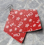 Christmas HoHoHo and Snowflake Large Red Diamond Shaped FAUX Leather Earrings