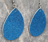 Aqua Blue Glitter FAUX Leather Large Teardrop Earrings