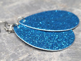 Aqua Blue Glitter FAUX Leather Large Teardrop Earrings