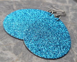 Aqua Blue Glitter FAUX Leather Large Teardrop Earrings