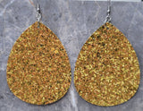 Gold Glitter FAUX Leather Large Waterdrop Earrings