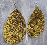 Gold Glitter FAUX Leather Large Waterdrop Earrings