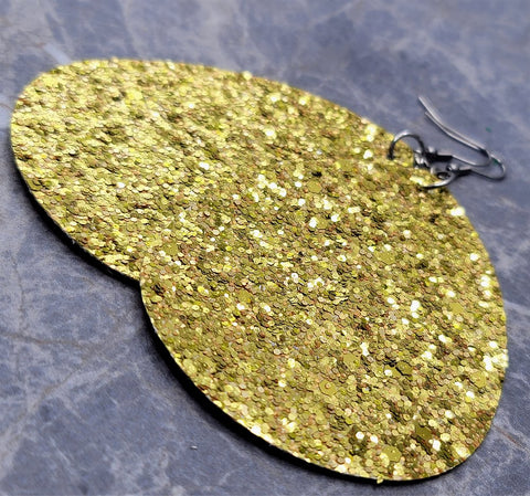 Gold Glitter FAUX Leather Large Waterdrop Earrings