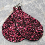 Plum Colored Glitter FAUX Leather Large Teardrop Earrings