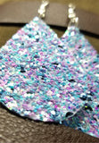 Chunky Blue, Pink and Purple Glitter Very Sparkly FAUX Leather Teardrop Earrings