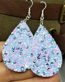 Chunky Blue, Pink and Purple Glitter Very Sparkly FAUX Leather Teardrop Earrings