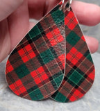 Red and Green Plaid Tear Drop Shaped FAUX Leather Earrings