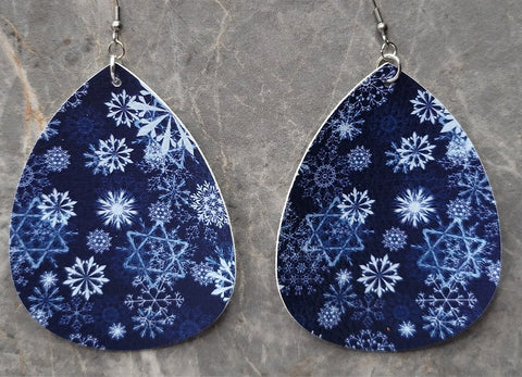 Winter and Hanukkah Patterned Waterdrop Shaped FAUX Leather Earrings