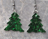 Green Glitter Christmas Tree Shaped FAUX Leather Petite Earrings