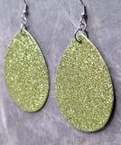 Olive Green Glitter FAUX Leather Large Teardrop Earrings