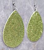 Olive Green Glitter FAUX Leather Large Teardrop Earrings