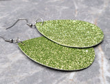 Olive Green Glitter FAUX Leather Large Teardrop Earrings