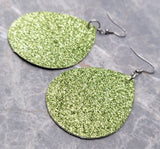 Olive Green Glitter FAUX Leather Large Teardrop Earrings