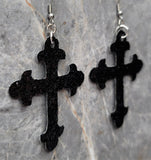 Black Glitter FAUX Leather Cross Earrings