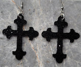 Black Glitter FAUX Leather Cross Earrings