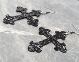 Black Glitter FAUX Leather Cross Earrings
