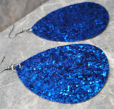 Cobalt Blue Glitter FAUX Leather Large Waterdrop Earrings