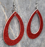 Red Glitter Double Sided FAUX Leather Cut Out Teardrop Earrings
