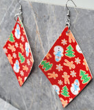 Christmas Cookie Patterned Diamond Shaped FAUX Leather Earrings