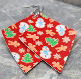 Christmas Cookie Patterned Diamond Shaped FAUX Leather Earrings