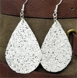 Chunky Silver and White Glitter Very Sparkly FAUX Leather Teardrop Earrings