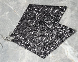 Black Fine Glitter Large Diamond Shaped FAUX Leather Earrings