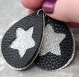 Silver Glitter FAUX Leather Earrings with Star Cut Out Overlay