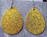 Gold Glitter FAUX Leather Large Teardrop Earrings