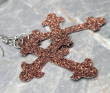 Brown Glitter FAUX Leather Cross Earrings