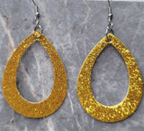 Gold Glitter Double Sided FAUX Leather Cut Out Teardrop Earrings