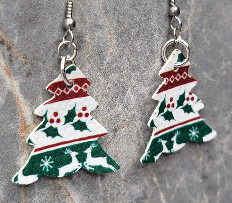 Ugly Christmas Sweater Pattern on a Christmas Tree Shaped FAUX Leather Earrings