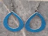 Aqua Blue Glitter Double Sided FAUX Leather Cut Out Teardrop Earrings