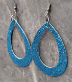 Aqua Blue Glitter Double Sided FAUX Leather Cut Out Teardrop Earrings